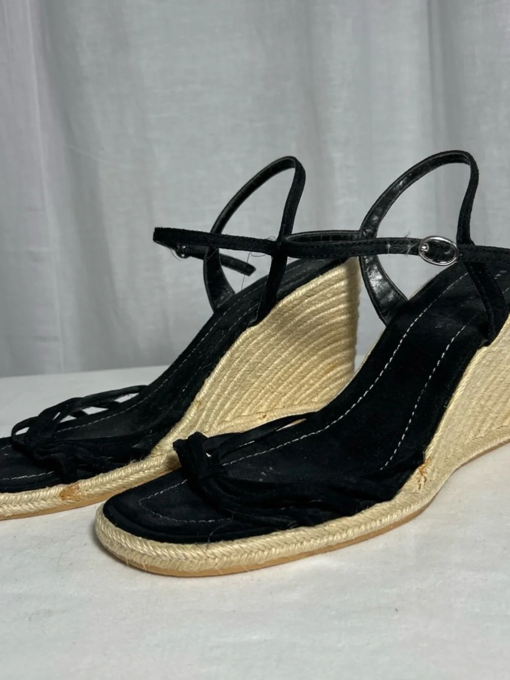 Banana Republic Black Suede Espadrille Wedge Sandals